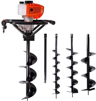 Trivella a Scoppio Motore da 52cc 2 Tempi, 3 Punte Intercambiabili 100/150/200mm, Mototrivella per Giardino