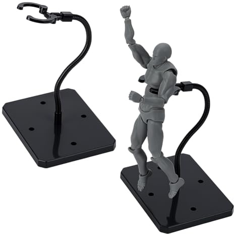 FINGERINSPIRE 2 Sets Expositor de Figuras de Acción con Huesos de Serpiente Ajustable 93x73x177mm Expositor de Minifiguras de Plástico Negro con Base Rectangular Soporte para Figuras HG RG SHF Modelos
