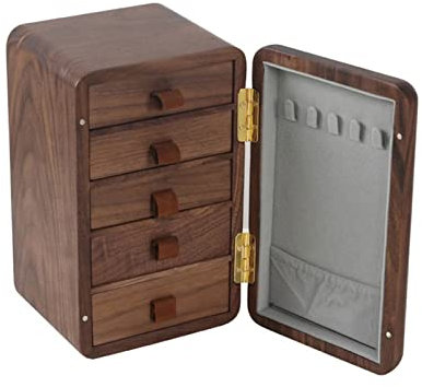 Scatola Portagioie in Noce Nero Squisita, Scatola Portagioie in Legno di Alta qualità, Cassettiera A 5 Strati, Grande capacità, Organizer per Gioielli da Donna,