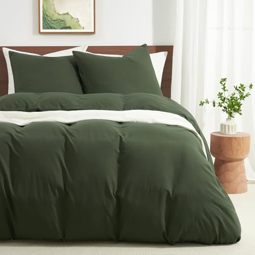 WohlNest Copripiumino Singolo 155x220 Verde Oliva in Microfibra Super Morbida, Certificata ÖKO-TEX 1 Copripiumino 155x220 + 1 Federa 80x80 cm