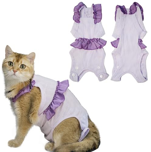 Paipeper Cat Recovery Suit,Kitten Onesie After Surgery,E-Collar Alternative for Abdominal Wound and Skin Diseases,Soft Breathable Bodysuit After Spay（Purple-m）