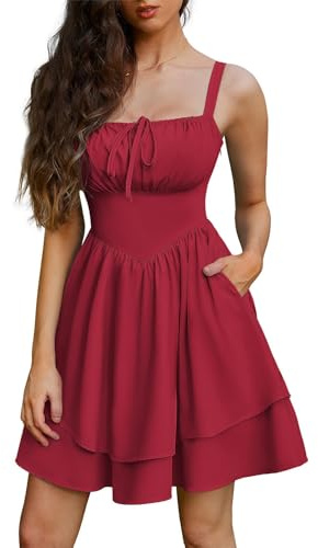 SCARLET DARKNESS Women Summer Mini Dresses Spaghetti Strap Corset Dress Beach Sundress Victorian Milkmaid Dress Red XXL