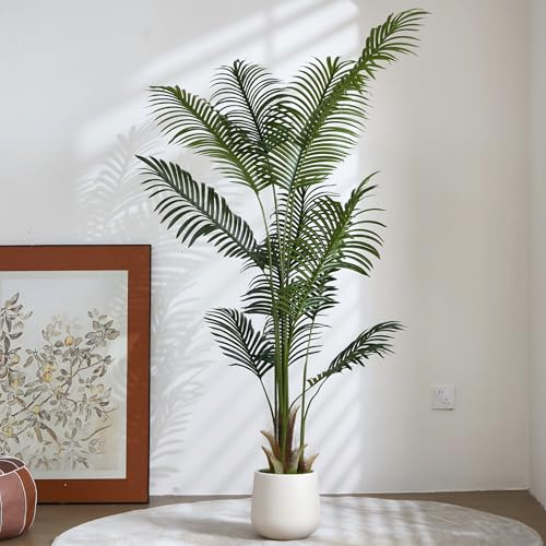 ZKIODV Planta Artificial Grande Palmera 180 cm, Plantas Artificiales Decorativas con Maceta Blanca, 13 Hojas Falsa Palmeras, Palmera Artificial Realista para Hogar, Hotel y Oficina, Palm Tree Fake