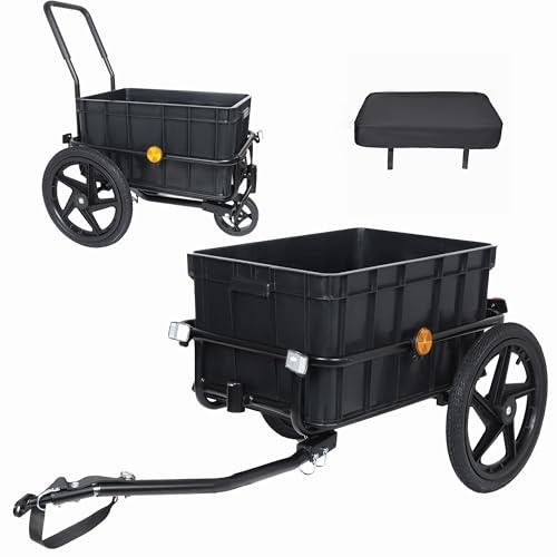 2-in-1 Bike Cargo Trailer & Stroller - 88lb Capacity, Removable Cargo Box, Waterproof Cover, Black