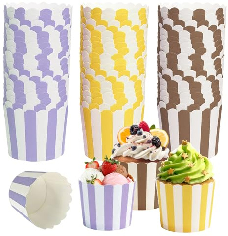 Cupcake-wrapper, 150 stycken muffinsformar, muffinsformar i papper, mini muffinsformar cupcake-formar pappersformar för födelsedagar, bröllop och fester (kaffe, violett, gul)