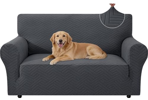 CYCMACO Elástica Funda De Sofá Universales 2 Plazas, Gris Oscuro | Funda De Sofa Con Reposabrazos, Ajustables Antideslizante Fundas Sofa, Couch Cover Moderna Gruesa, Antimanchas Lavable