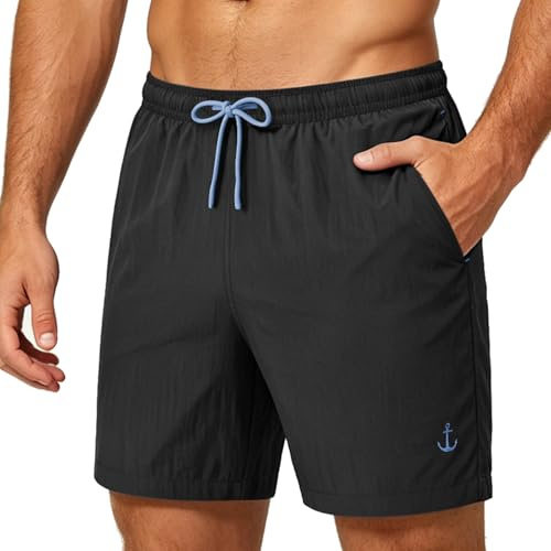 Zoofly Bañador corto de nailon para hombre, cintura elástica, pantalones cortos de baño para hombre, pantalones deportivos con forro de malla