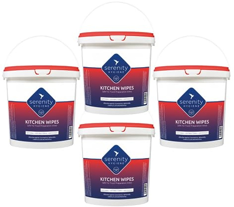 Antibacterial Kitchen Cleaning & Disinfecting Wipes - 125 Extra Large Alcohol Free strong wipes kills 99.999% of germs - Made in UK (Tub Pack of 4)