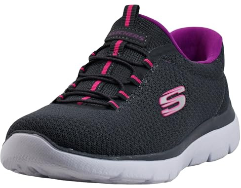 Skechers Mujer Summits 12980 Zapatillas, Charcoal Mesh/Purple Trim, 39 EU