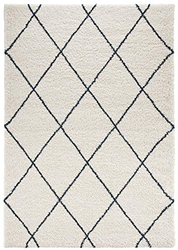 Mint Rugs Feel Teppich Hochflor Wohnzimmer-Teppich Weich Flauschig Langflor Shaggy Flokati Rauten Muster für Wohnzimmer Küche Flur oder Schlafzimmer Creme-Petrol 80x150 cm