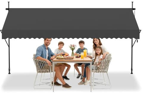 Froadp 350x120cm Klämmarkis för Balkong med Handvev, Väderbeständig Balkongmarkis utan Borrning och Höjdjusterbar, Vattenavvisande och UV-skydd, Solskydd för Balkong, Terrass och Trädgård(Antracit)