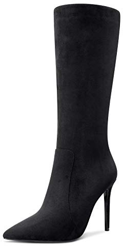 Castamere Moda Stivali Alti Ginocchio Cerniera Donna Tacco a Spillo 10CM Alto Tacco Nero Scamosciato Scarpe EU 44.5