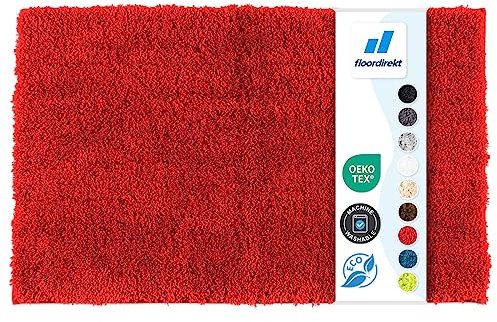 Floordirekt Badematte Sky - Badezimmerteppich - Weicher, dichter Hochflor - Rutschhemmend & Schnell trocknend - Geeignet für Fußbodenheizung - Eckig & Rund (80 x 150 cm, Beerenrot)