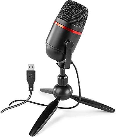 Power Dynamics PCM100 microfono Condensador para Audio Broadcasting & Streaming con trípode de Mesa - microfono USB Ideal para Crear Contenido en Youtube, Twitch, Gaming, Podcast, Color Negro