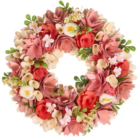 Rose Pink & White Autumn Front Door Wreath Large Wall Hanging Floral Garland Ornament Halloween Party Decoration (DV51)