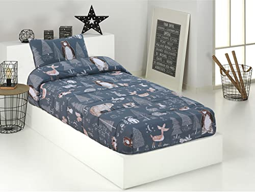 Dhestia Home - Edredón Ajustable Infantil Cama 90 y Cama 105 Niños Forest - Color GRIS, Talla Cama 90