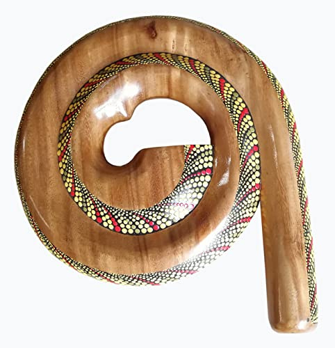 Wogeka - Hermoso Didgeridoo redondo - Tallado de madera como idea de regalo de cumpleaños Navidad para decoración de pared, instrumento musical hecho a mano (rojo-amarillo)