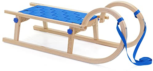 Holzfee Hörnerschlitten Klappschlitten mit Gurtsitz Tourer Baran S 95 -BB (Blau)