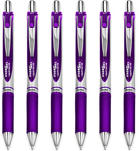 Pentel EnerGel XM BL77 – einziehbarer Flüssiggelschreiber – 0,7 mm – 54 % recycelte Tinte – violette Tinte – 6 Stück