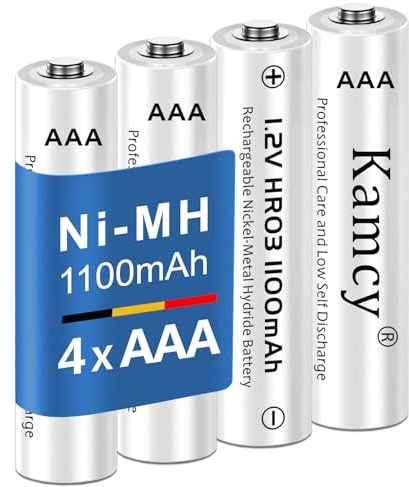 KAMCY Micro AAA Batería NI-MH 4 Piezas Pilas Recargables 1.2 V Pilas Recargables (Baja autodescarga, 1100 mAh)