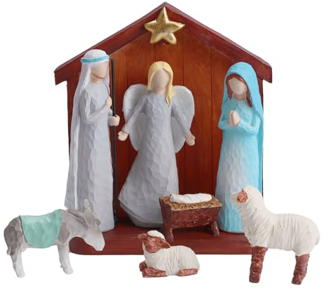 CHUANGLI 8 Pieces Nativity Set for Christmas Decor Real Nativity Scene Figurines Christmas Nativity Sets & Figures Manger Scene Resin Crafts Gift for Christmas