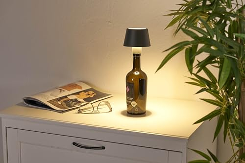 Northpoint LED Tischlampe Akku Flaschenlampe Tischleuchte mit Touchsensor 3000mAh Akku 200lm warmweißes Licht (3000K) stufenlos dimmbar für Innen und Außen grau
