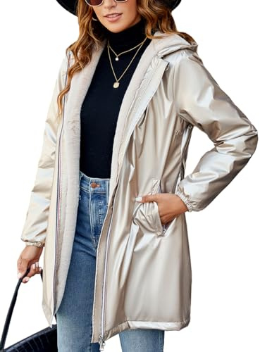 Geschallino Manteau Long et Léger pour Femme Vêtements Hiver Chauds à Capuche Doublés Sherpa Veste A3100 Doré L
