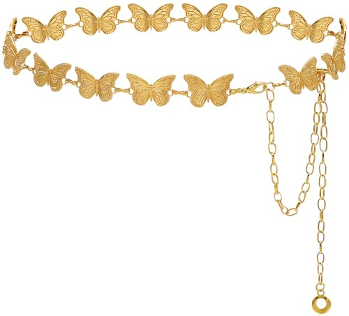 Liutufy Women's Waist Chain Belt - Adjustable Chain Belt for Jeans and Dresses (Gold Butterfly L）