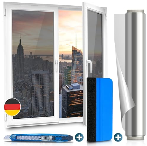 WindowShield® | Window privacy film with Installation Tools | Silver One Way Mirror film Daytime Privacy, Heat Control, UV Blocking | Self-Adhesive Window Tinting film | 23.6 Inch x 6.5 Feet
