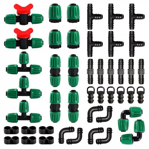 VooGenzek 45 Pezzi Kit di Raccordi per Irrigazione per Tubi per Tubo 16 mm, Irrigazione Connettori, con Valvole di Commutazione, Tee, Gomiti, Diritti, Tappi Terminali, Verde