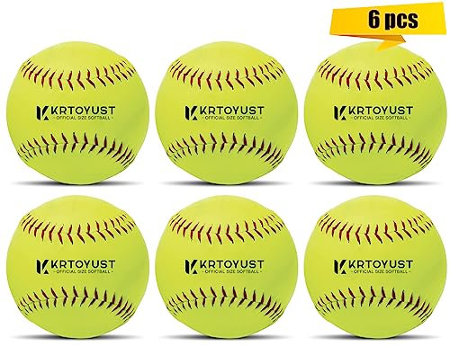 KRTOYUST® Softball Ball,11 & 12 Official Size Softballs Great for Practice Training - Comply with Official Size and Weight Standard (6 Softballs, 11 Inches)