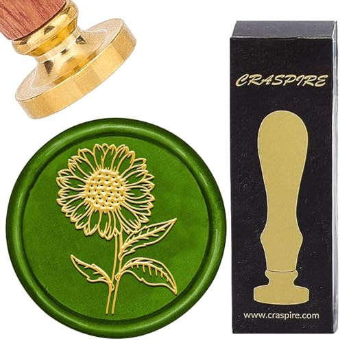 CRASPIRE Solros vax sigillstämpel 30 mm avtagbar blommig blomma mässingshuvud med vintage retro trähandtag tätning vax stämpel för bröllop alla hjärtans dag födelsedagsfest kuvert inbjudan förpackning