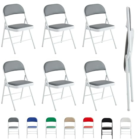 mcc direct 6er Set Klappstühle Kunstleder Klappstühle mit Metallrahmen und gepolstertem Sitz, einfach zu falten und zu verstauen für Zuhause, Büro, Esszimmer und Empfang (Grau)