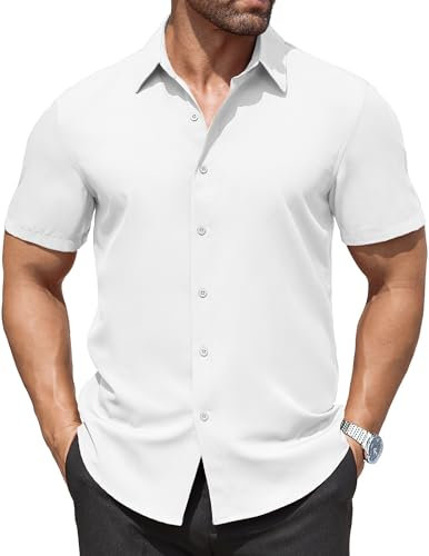 COOFANDY Herren Hemd Kurzarm Businesshemden Wrinkle Free Kurzarmhemd Freizeithemd Formelle Hemden Männer Regular Fit Einfarbig Anzughemd Weiß XL