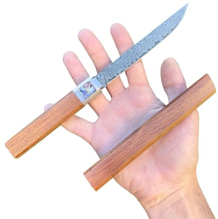 Obespina Couteau Style Japonais Lame Fixe Acier Damas noir Manche Bois Stabilisé Insert Nacre abalone Collection Custom Cadeau Homme Suminagashi VG10 chasse fine tranchant rasoir camping