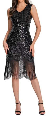 Robe années 20 pour femme Gatsby 1920 - robes pour femmes vert noir - robe à franges pour femmes - robe de danse Flapper - robe courte Charleston - costume de carnaval - robe à paillettes - col en V