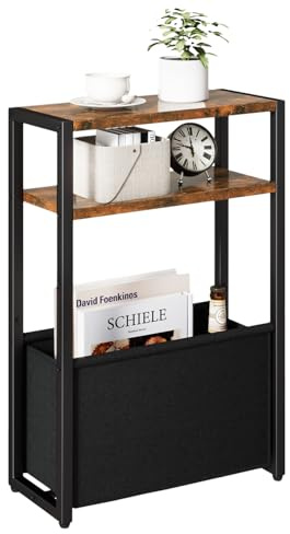 IBUYKE Mesa Auxiliar De 3 Niveles para Espacios Pequeños, con Cesta de disposición Oxford, Mesita De Noche, Mesas Auxiliares para Sofás para Sala De Estar,Dormitorio, Marrón TMZ009H