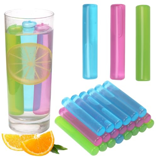 24 Pack Reusable Ice Cubes for Drinks, Quick Freeze Reusable Water Bottle Ice Stick BPA Free, Washable Plastic Ice Cubes for Whiskey, Wine, Coffee (Multicolor 24 Pack)