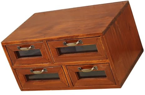Scatola organizer da scrivania in legno stile vintage con quattro cassetti per organizzare trucchi e gioielli