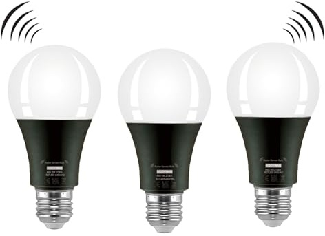 KOOYWAN Lampadina LED 9W con Sensore di Movimento e Crepuscolare - E27, luce bianca calda 2700K, Auto On/Off, per Esterni/Interni, 3 Pezzi