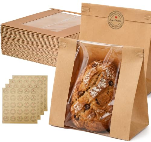 EffiQ-Rate 100Pcs Bread Bags 26x11x26cm Large Bakery Bags with Clear Window