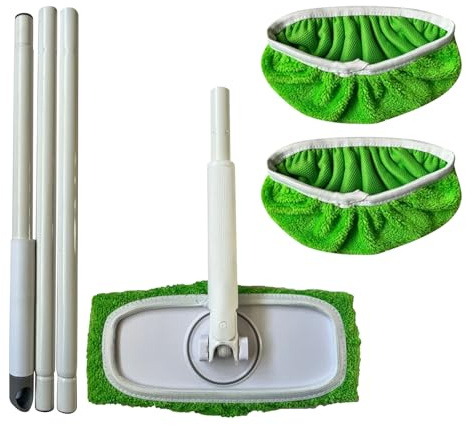 Reusable Mop Pads Household Wet And Dry Mop Replacement Pads 2 Pcs 1 Detachable Handle Dvj792 (Green, 25x9.5cm)