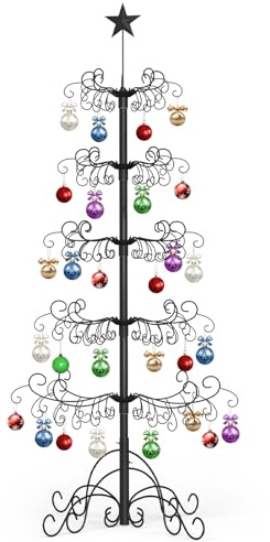 UrGROWA 6 Ft Wrought Iron Christmas Tree Metal Ornament Display Stand Holder Hanger Wire Hanging Spiral for Halloween Glass Balls Decorations Gift - Easy Assembly, Black