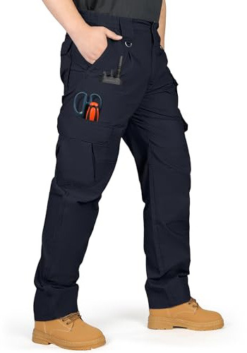 IGOLUMON Mens Work Trousers Cargo Trousers Stretch Tactical Pants Multi-Pockets with Semi Elasticated Waist for Hiking Casual Outdoor Camping Navy Blue 34W/30L