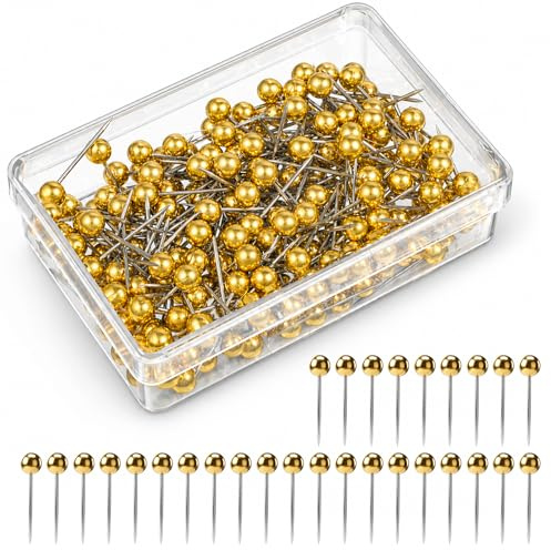 200 stycken stift med huvud, stiftnålar stift anslagstavla med förvaringslåda pins för anslagstavla karta stift guld för gör-det-själv foton korkplatta anslagstavla karta (4 x 15 mm)