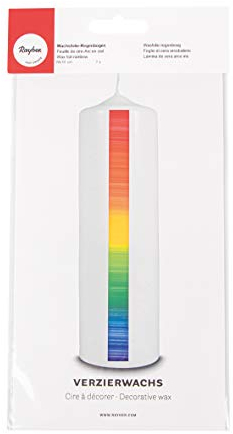 RAYHER HOBBY Rayher 31544990 Verzierwachs Regenbogen, Querstreifen, Verzierwachsplatte 20 x 10 cm, Wachsfolie zum Kerzen verzieren, Kerzenwachs, Wachsfolie