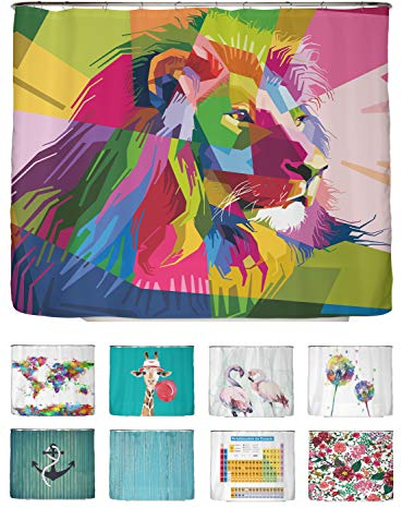 arteneur® - Löwe - Anti-Schimmel Duschvorhang 240x200 - Recycelt mit Öko-Tex Standard 100 - Beschwerter Saum, Blickdicht, Wasserdicht, Waschbar, 16 Ringe & E-Book mit Reinigungs-Tipps