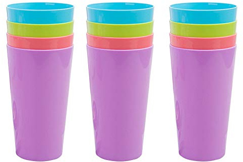Plastic Cups 12 Pcs 500ML/17.5oz Reusable Drinking Cups for Indoor Outdoor Parties, Camping, Beach and Picnic, Colorful Stacking Mugs for Kids Adults Wedding, 4 Colors