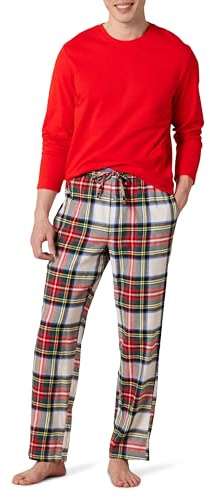 Amazon Essentials Men's Soft Flannel Pajama Sleepwear Set (Available in Big & Tall), Red Tartan Plaid, Small