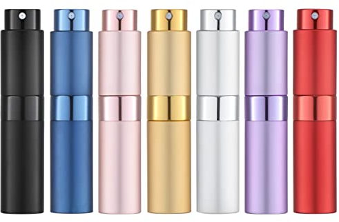 Tekson 7PCS 8ml Travel Perfume Atomizer Refillable, Mini Cologne Spray Bottle Empty, Small Aftershave Sprayer for Liquid Dispenser (Seven Colors)